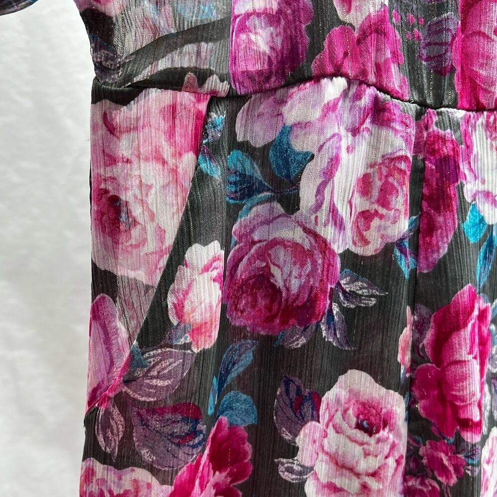 Torrid Tea Length Dress Sheer Floral Pink & Gray Lined Size 1 Women's 14/16 (1X) - Picture 4 of 15